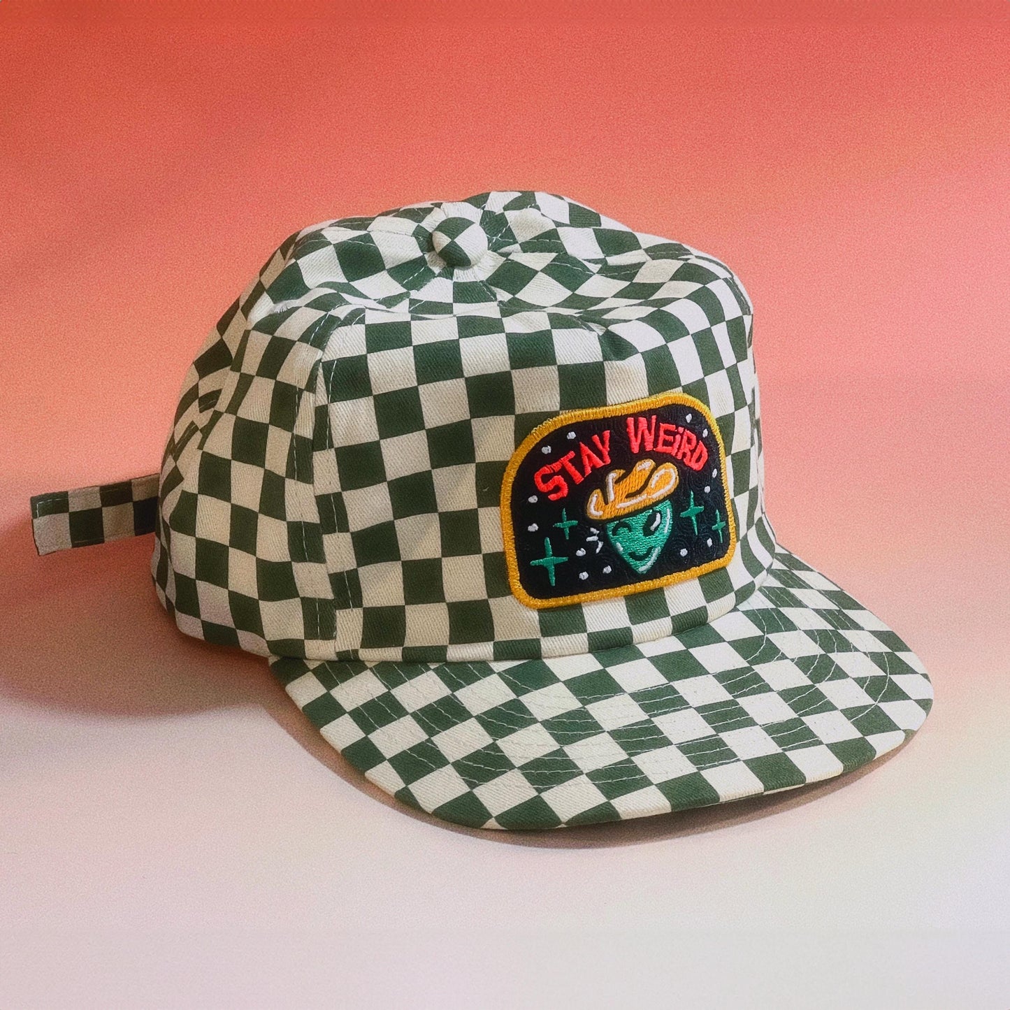 Stay Weird 5-Panel Checkered Floppy Hat