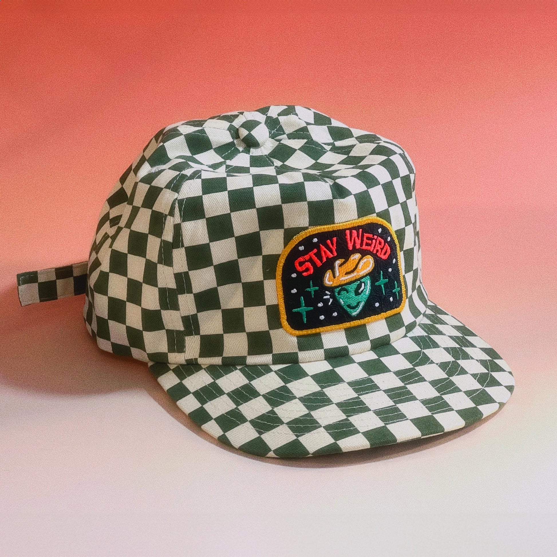 Stay Weird 5-Panel Checkered Floppy Hat