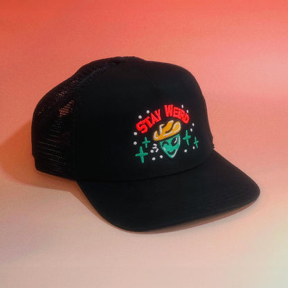 Stay Weird Alien Cowboy Structured Five-Panel Trucker Hat