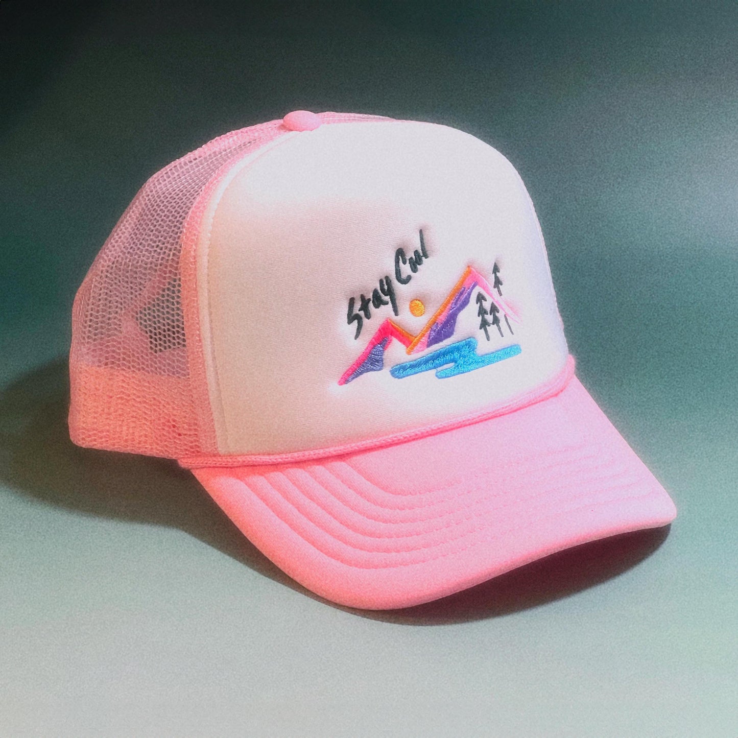 90s Landscape Retro Foam Trucker Cap: Embroidered Nature Design