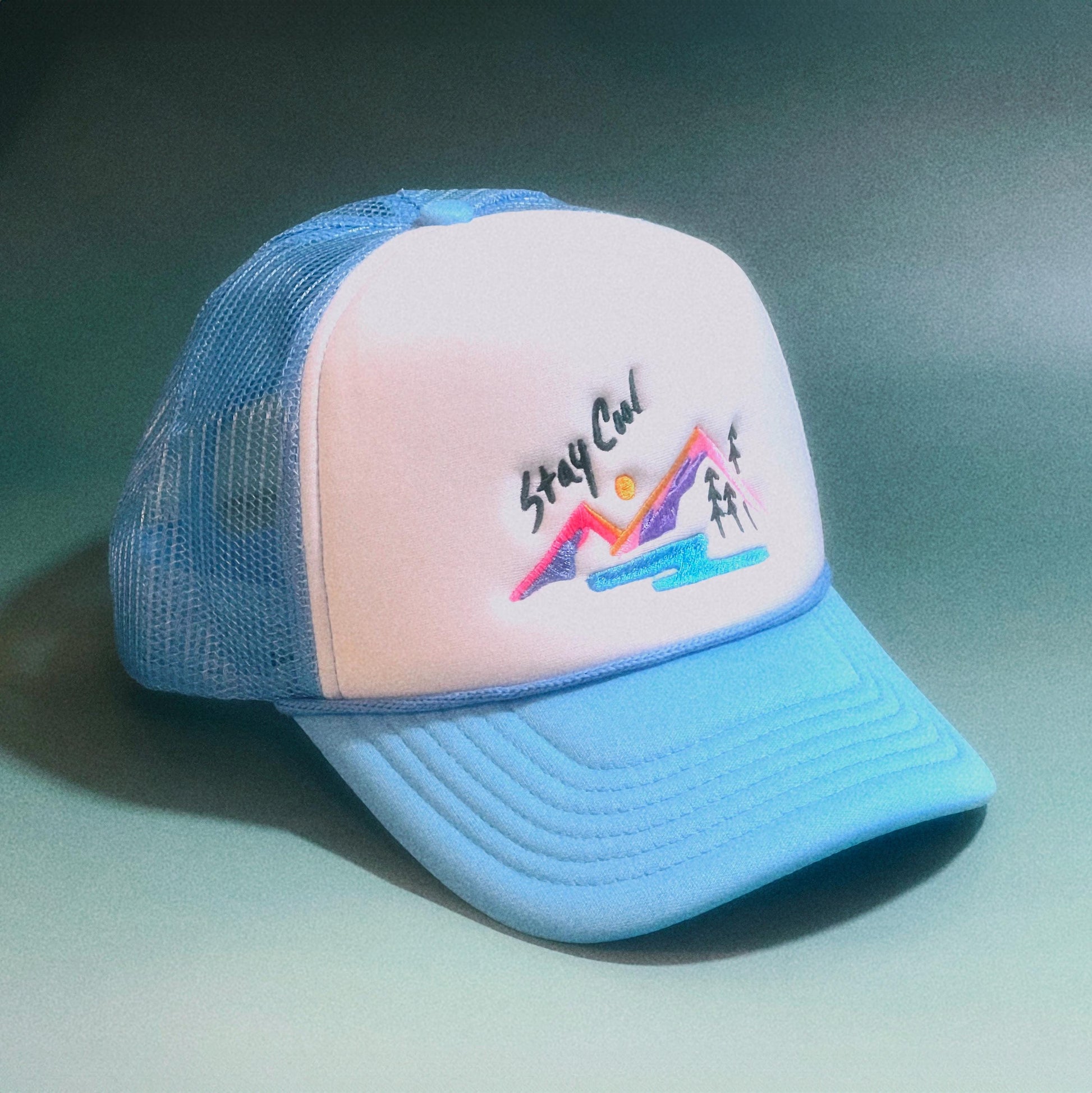 90s Landscape Retro Foam Trucker Cap: Embroidered Nature Design