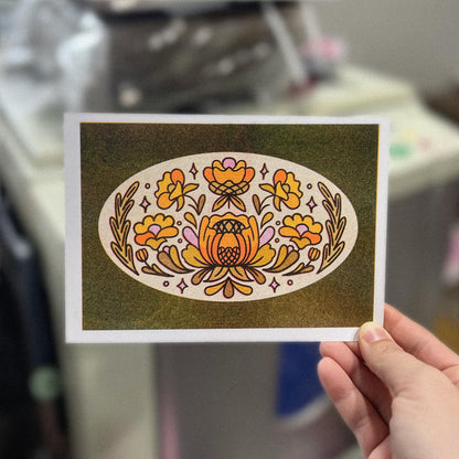 Retro Floral 60s Illustration 5x7 Risograph Print